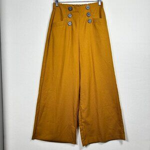 Zara TRF Collection Slacks Wide Leg Sailor Butter Yellow Silky Pull On XS